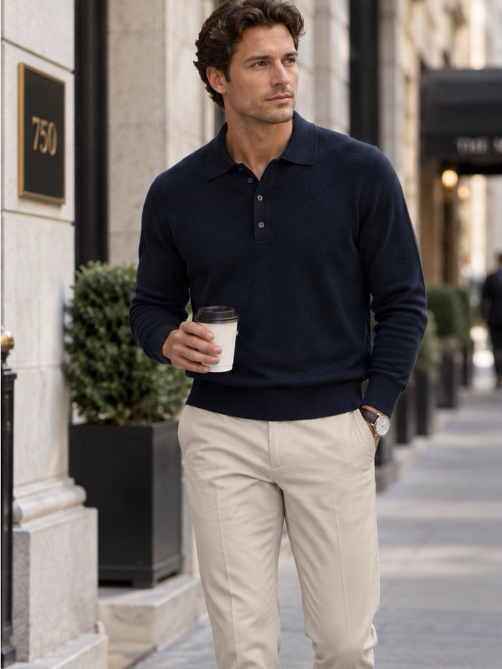 NWT The Cashmere Project Men's Covered Placket Black Polo Sweater Sz L